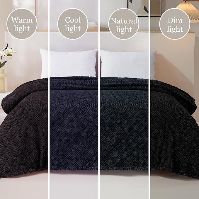 Whale Flotilla Soft Fleece Queen Size Blanket for Bed, Black | Jacquard Waffle Blankets for Home Decor, Lightweight and Cozy, All Season Suitable, 90x90 Inch