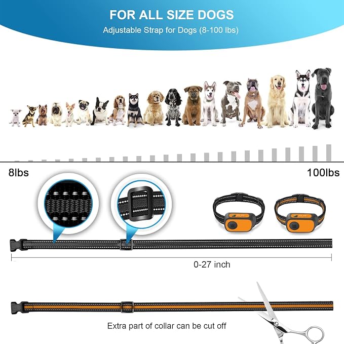 Dog Bark Collar for Large Medium Small Dogs, Rechargeable Smart Bark Collar, Anti Barking, Humane Dog Training Device with 5 Adjustable Sensitivity Beep Vibration