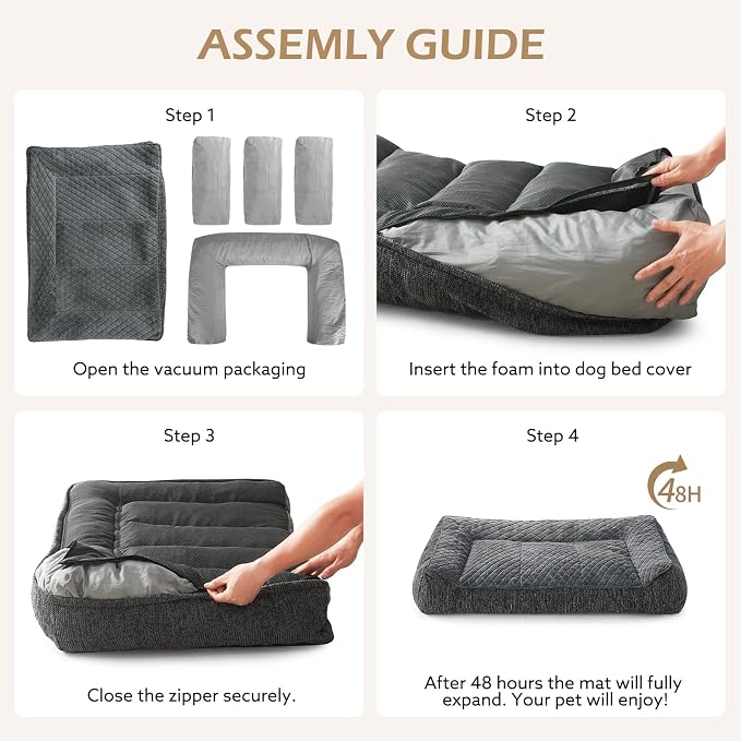 JOEJOY Orthopedic Dog Bed for Medium Dogs, Extra Thick Foam Dog Couch Bed | Bolster Sides | Washable Removable Cover | Non-Slip Bottom | Grey, 35''x25''