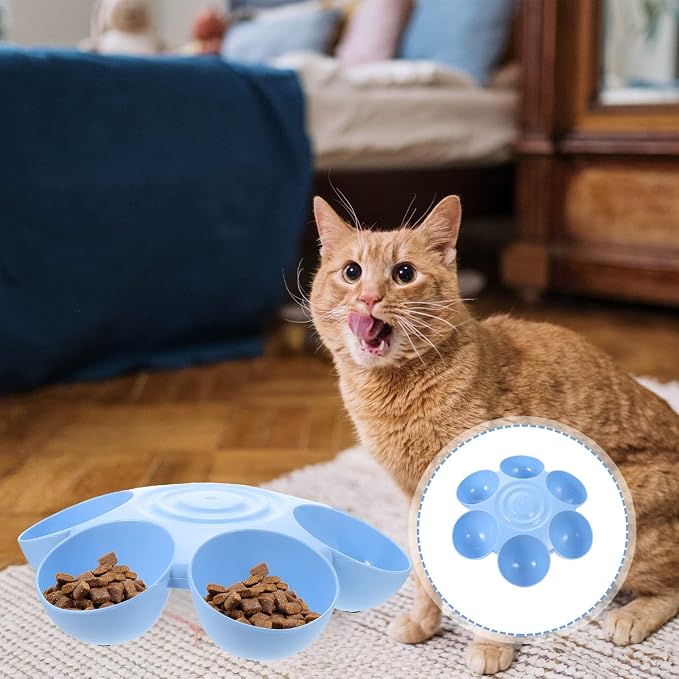 Ipetboom Puppy Litter Bowl Cat Bowls Dog Food Water Bowls Flower Shaped 6 Bowls Pet Feeding Dish Multiple Cat Feeder Dog Treats Dispenser for Puppy Kitten Blue Feeding Station