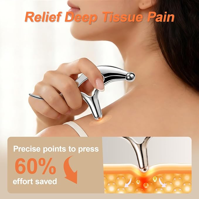 Pressure Point Massage Tool for Deep Tissue - Metal Muscle Scraper Gua Sha Tools for Fascia Release, Thumb Saver Acupressure Tool for Trigger Point & Pain Relief, Travel Pouch
