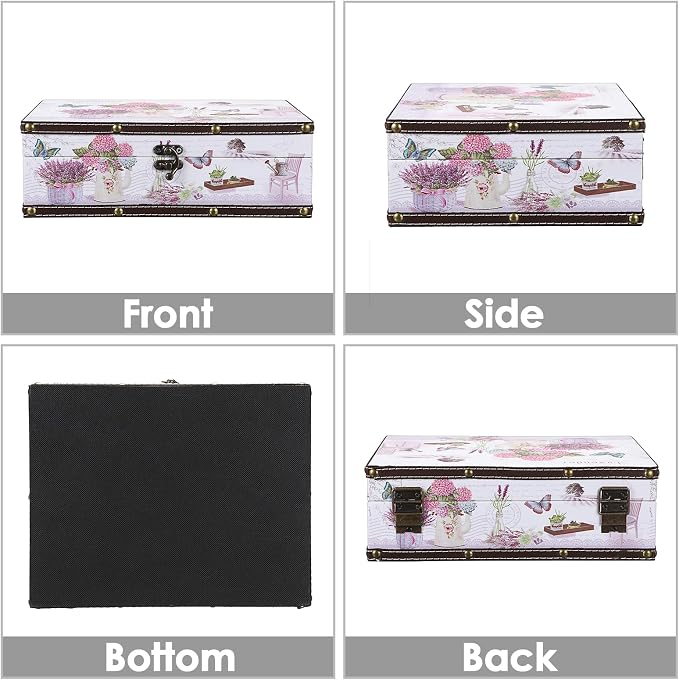 ELLDOO Wooden Treasure Chest Box, Wooden + PU Leather Storage Decorative Box for Jewelry Trinkets Photos, Vintage Rectangular Keepsakes Box for Girls Women Gifts