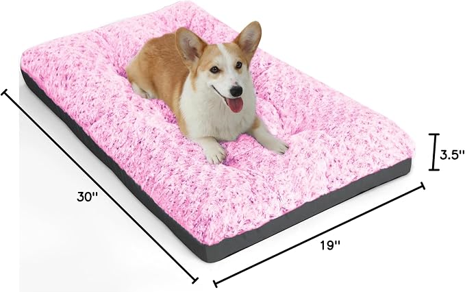 POCBLUE Dog Bed Medium Sized Dog, Washable Plush Pet Bed for Crate, Anti-Slip Pet Mat for Cages, Comfy Crate Pad for Outdoor/Indoor/Car Use, Soft Kennel Pad for Dogs Up to 40 lbs, 29"x19", Pink
