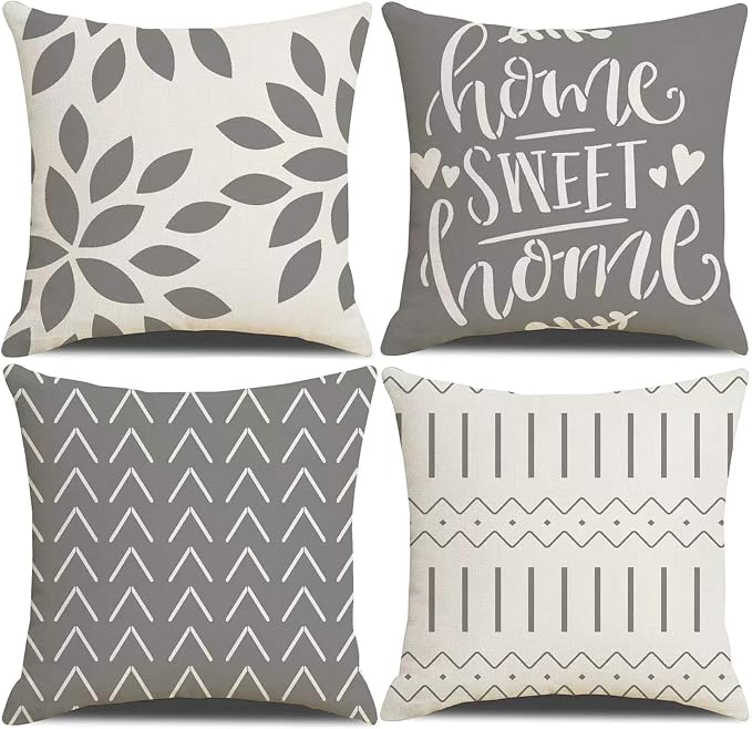 Throw Pillow Covers 22x22Inch, Pillow Covers 22x22,Squar Pillow Covers Set of 4 Boho Modern Farmhouse Neutral Decorative Pillowcases Linen Cushion Case for Couch, Bed, Home Decor
