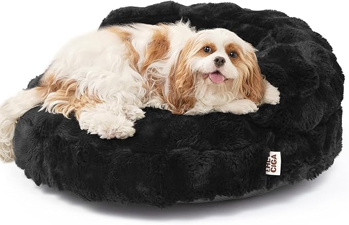 EHEYCIGA Soft Cat Couch Bed for Indoor Cats, Fluffy Small Dog Bed with Removable Washable Cover, Bolster Pet Sofa, Waterproof and Non-Slip, 24" x 24"x 7", Black