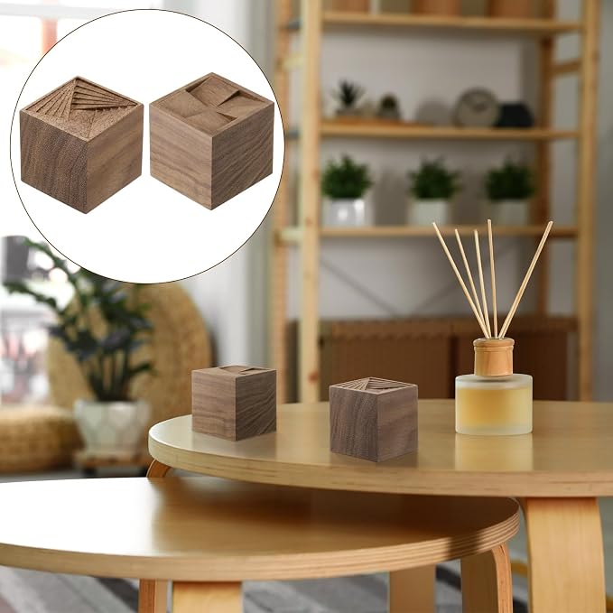 Leinuosen 4 Pcs Wooden Essential Oil Diffuser Square Diffuser Wooden Grain Portable Air Freshener for Car Aromatherapy Home Offices Yoga Sauna Rooms Spa Centers