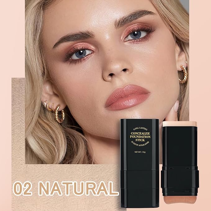 Concealer Foundation Stick, 2 in 1 Dual-Ended Long-Lasting Concealer Stick with Brush, Full Coverage for Beauty Face Makeup