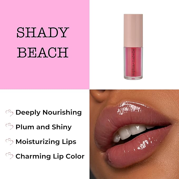 Sophia + Mabelle Hydrating Lip Oil – Lightweight, Non-Sticky & High-Shine Lip Gloss Oil – Moisturizing, Nourishing, Soothing Tinted Formula for Soft Lips – 3.7g (Shady Beach (Hot Pink), 3.7g)
