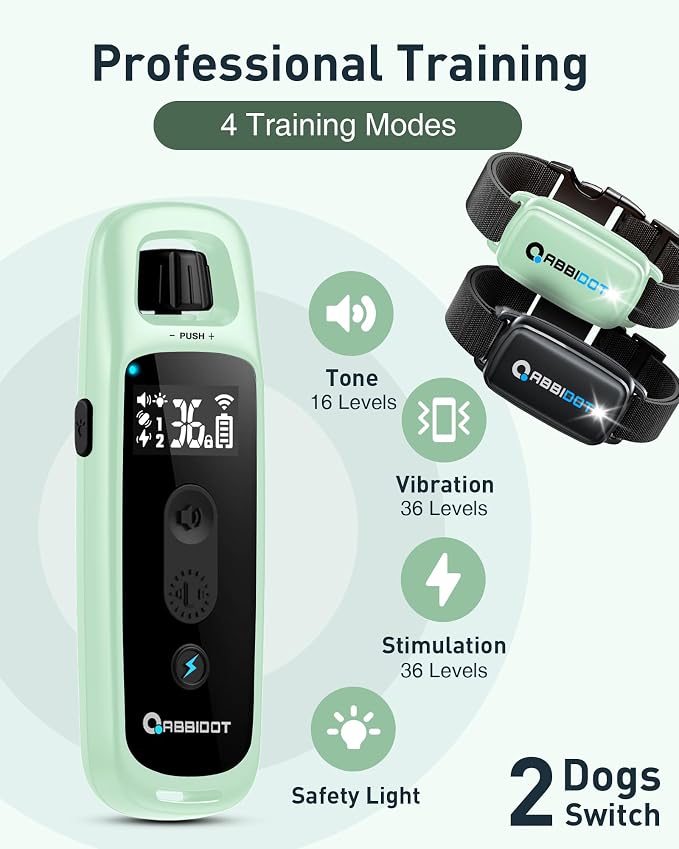 ABBIDOT Shock Collar for 2 Dogs, 3300 FT Dog Training Collar with Remote, IPX7 Waterproof with 4 Training Modes, Rechargeable E-Collar for All Breeds (15-120 lbs), Green Black