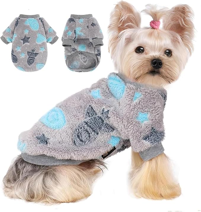 Dog Sweater Glow in The Dark Girl Pink Small Fleece Clothes Winter Soft Thickening Warm Puppy for Dogs Boy Teacup Yorkie Chihuahua (S,Grey)