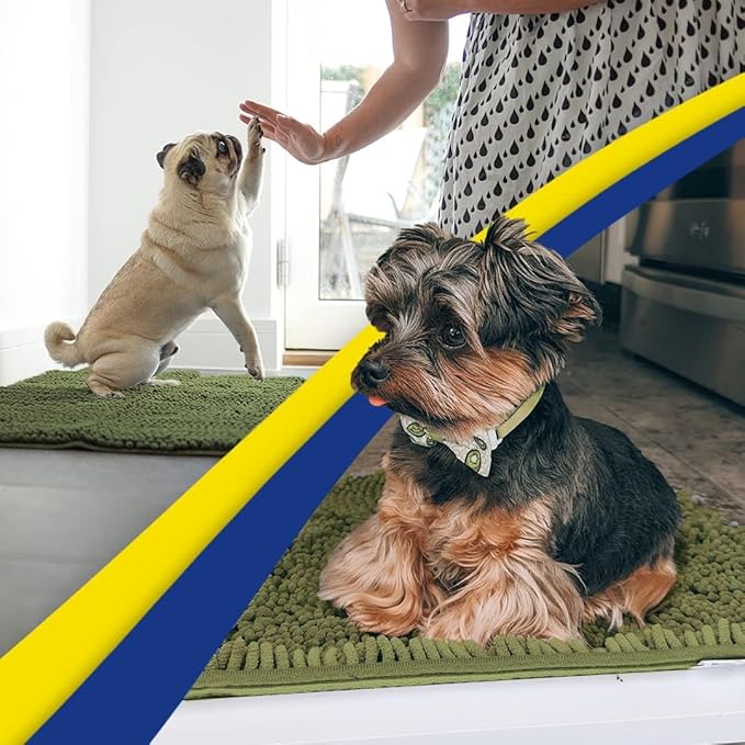 Muddy Mat® | Super Water Absorbent Door Mat Indoor, Microfiber Quick Dry Chenille Entryway Rug, Slip Resistant Front Door Mat, Indoor Mats for Entryway, Machine Washable Pet Rug, Army Green 32" x 44"