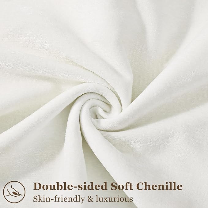 decorUhome Chenille Cream White Velvet Throw Pillow Covers 20x20 Set of 2 | Fall Soft Couch Decorative Modern Farmhouse Pillow Cases with Elegant Design for Sofa Bed Living Room Home Decor