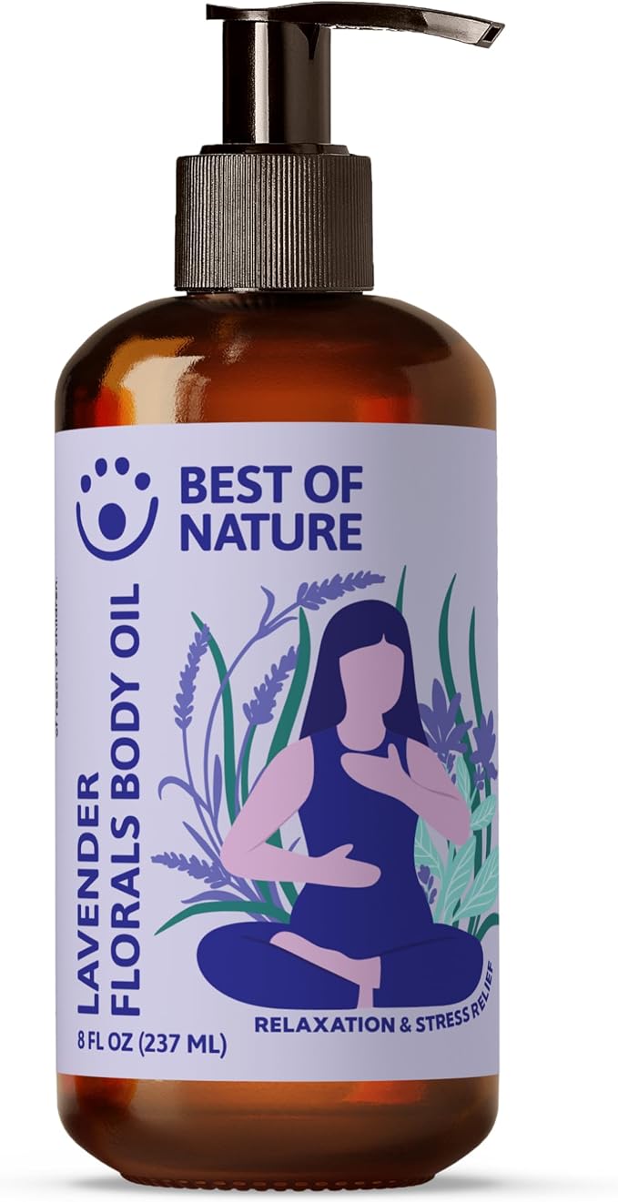 Best of Nature Lavender Florals Aromatherapy Massage & Body Oil - Tranquil, Soothing Blend with Lavender, Sage, Rosewood & Palmarosa, Ideal for Relaxing Massage or Daily Moisturizing