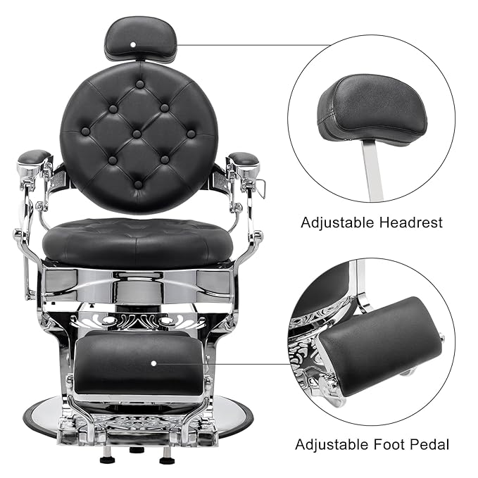 Winado Heavy Duty Vintage Recline Barber Chair Hydraulic with Headrest, Supports up to 700lbs & 360°Rotatable, Professional Salon Beauty Spa Shampoo Equipment (Button Style)