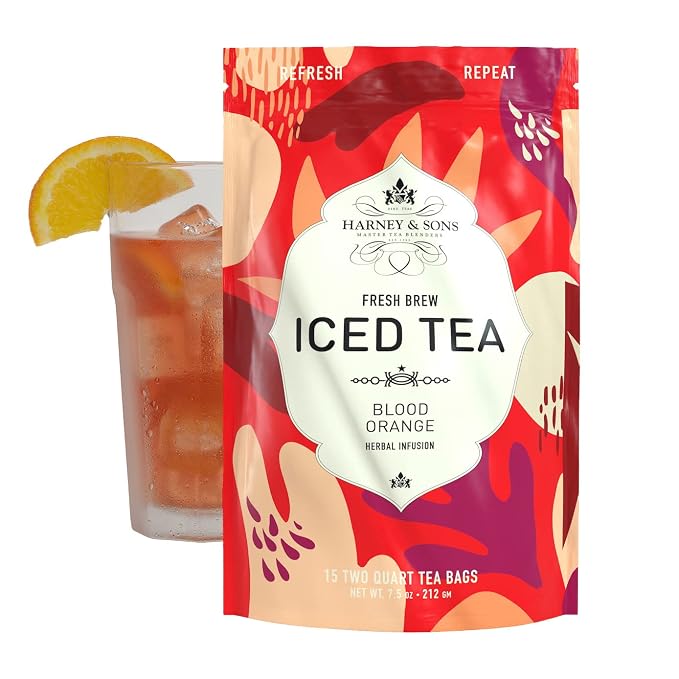 Harney & Sons Fresh Brew Iced Tea, Blood Orange Black Tea, 15 Iced Tea Bags, Brews Up to 30 Quarts, Refreshing Citrus Flavor