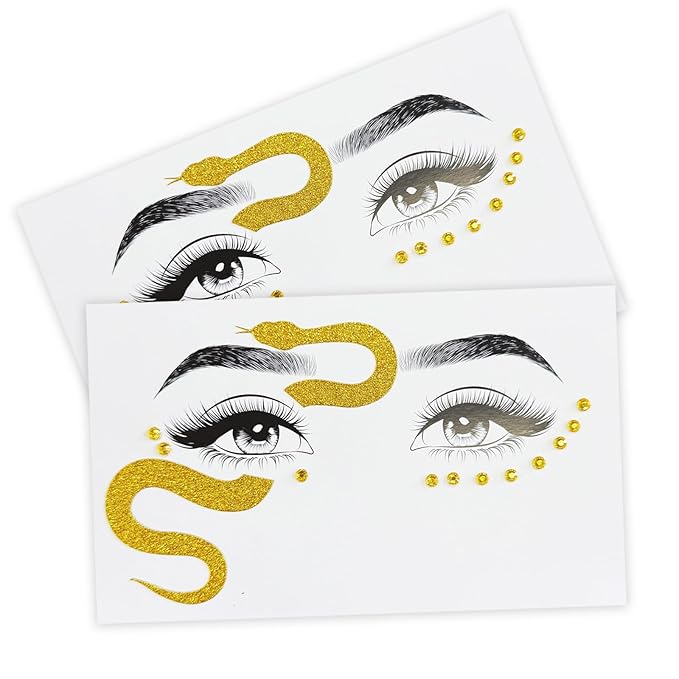 Golden Snake Face Jewel Costume Accessories Face GemsJewels Halloween Stick On Face Gems Tattoo，2-Pack