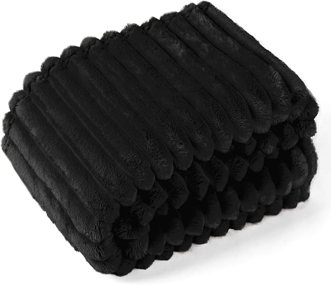 EXQ Home Fleece Throw Blanket for Couch or Bed - 3D Stripe Jacquard Decorative Blankets - Cozy Soft Lightweight Fuzzy Flannel Blanket Suitable for All Seasons(50"×60",Black)