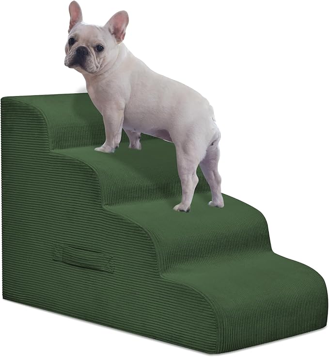 Mesa Lemon 4 Step Dog Stairs Pet Ramp for High Beds, Sofas and Cars | High Density Foam, Non-Slip Bottom, Removable Washable Cover, Portable Handle, Holds Up to 50 lbs, 20 Inch Height