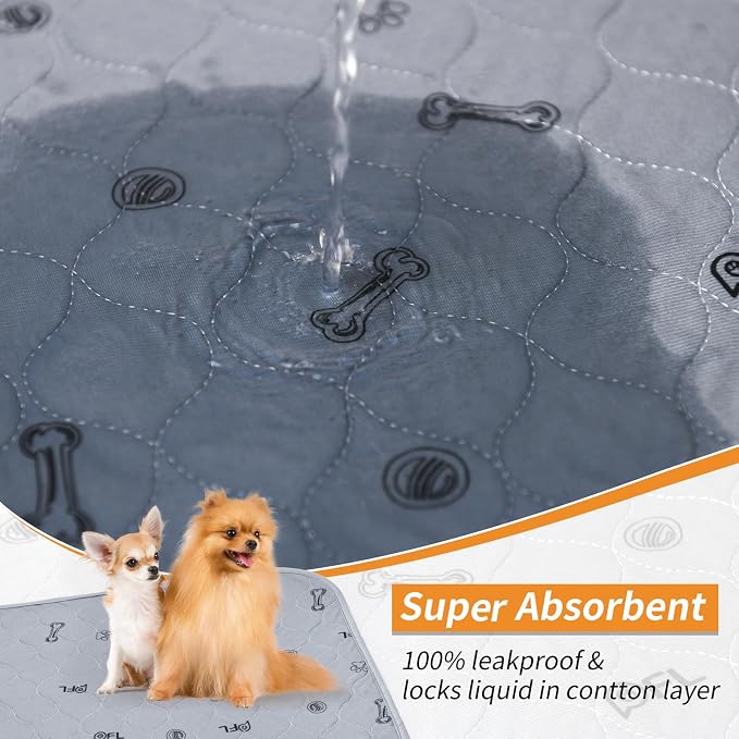 Washable Dog Pee Pads for Puppy, Non-Slip,Waterproof,4 Pack 18x24, Gray | Reusable, Absorbent,Machine Washable Puppy Pads for Whelping, Potty Training, Playpens, Senior Dog Incontinence,Housebreaking