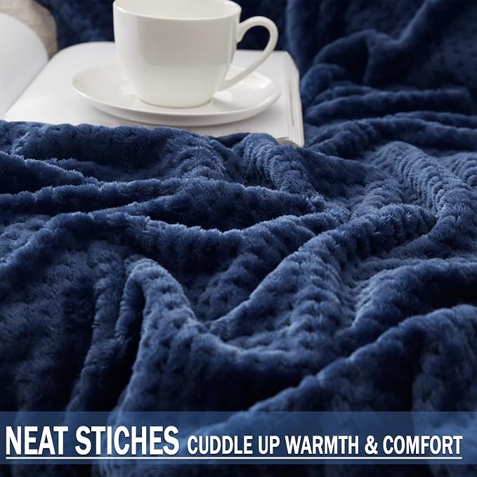 Exclusivo Mezcla Soft Waffle Fleece Bed Blanket King Size, Navy | Lightweight Plush Blanket for Bed, Bedroom, Cozy Flannel with Waffle Texture, Stylish Home Decor, All Season, 104x90 Inches