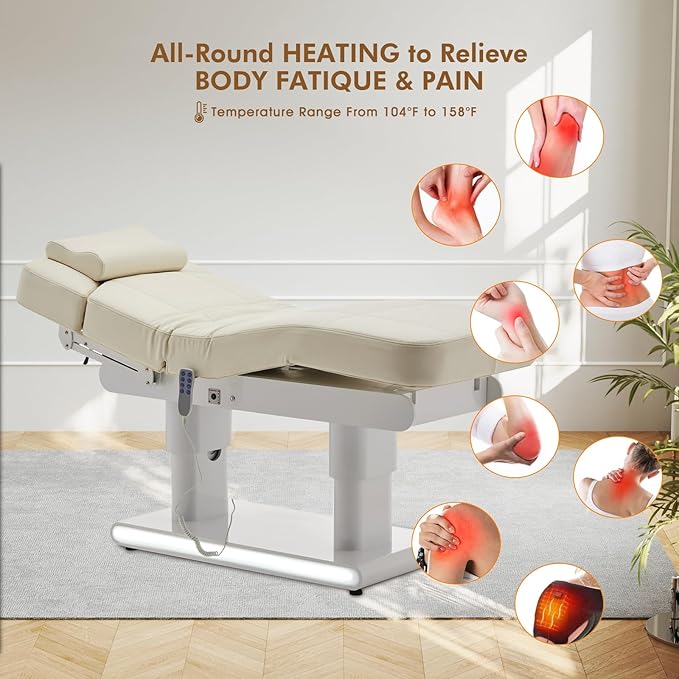 Artist hand 3 Motor Full Electric Spa Facial Beauty Bed Tattoo Medical Treatment Table Aesthetic Chair with Thermal Heated & Armrest for Salon Esthetician Doctor Podiatry
