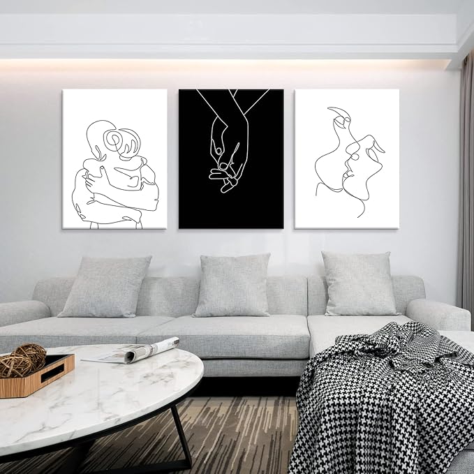 Couples Wall Decor Black and White Canvas Wall Art Minimalist Line Drawing Art Poster Prints Romantic Couple Love Painting Pictures for Bedroom Bathroom Living Room Office Decor 24"x32"