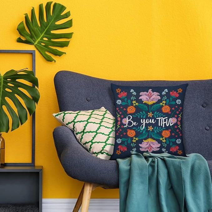 Littlefa Inspiring Gifts Colour Retro Flower Throw Pillow Cover Retro Flower Cushion Cover Decorative Pillowcase Living Room Bedroom Decor for Girls Friends Daughter Niece Women - Be You Tiful