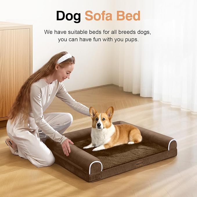 Orthopedic Dog Bed for Small Dogs, 24 x 16 Inch, Dark Coffee | Egg crate foam for joint support, 3-sided bolster pet sofa, waterproof lining, washable cover, and non-skid base