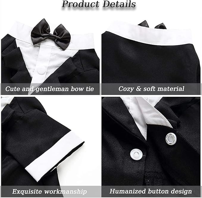 Dog Tuxedo with Bow Tie, Formal Wedding Suit for Small Medium Puppy Dogs | Pet Outfit Party Birthday Clothes, Dog Groom Attire Costume for Halloween Christmas Graduation Cosplay Photo Shoot, Black XL