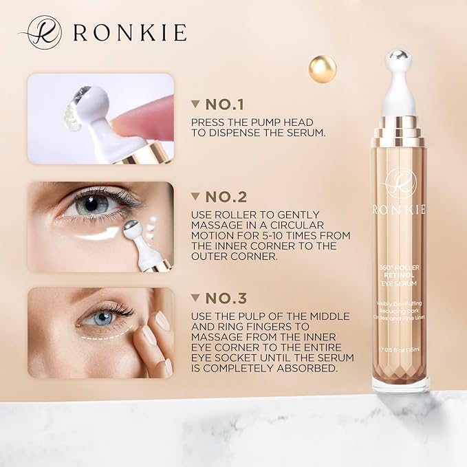RONKIE Eye Cream for Dark Circles: Under Eye Cream with Caffeine Retinol - Reduces Under Eye Bags and Fine Lines Pink