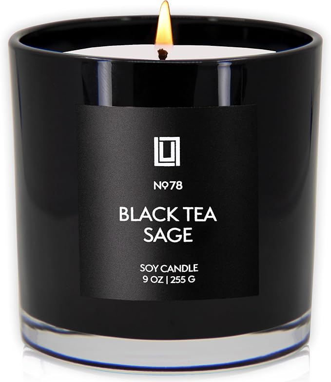 Lulu Candles | Black Tea & Sage | Highly Scented Candles for Home - Soy Blend Jar Candle with 100% Cotton Wick - Slow Burning (9 Oz.)