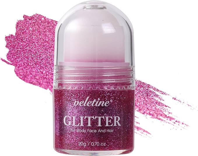 Body Glitter, Roll-on Glitter for Body, Face, Hair and Lip,Shimmer Three-Dimensional Glitter, Halloween Sparkling Body Contouring Highlight Makeup, 20g/0.7 oz (Purple)