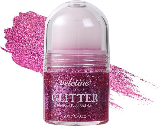 Body Glitter, Roll-on Glitter for Body, Face, Hair and Lip,Shimmer Three-Dimensional Glitter, Halloween Sparkling Body Contouring Highlight Makeup, 20g/0.7 oz (Purple)