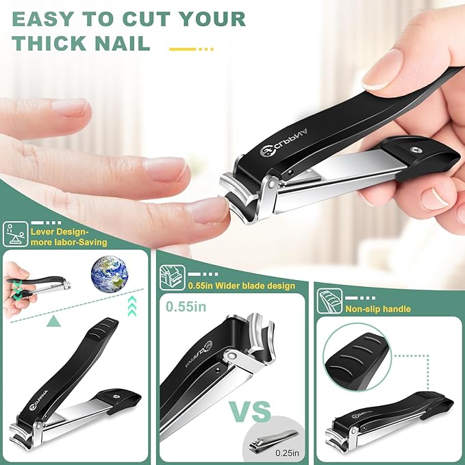 Nail Clippers for Men with Catcher, CLPPNA Heavy Duty Finger Nail Clippers Adult, Stainless Steel Nail Cutter, Fingernail & Toenail Clippers Ideal Gift for Men & Grooming Gifts