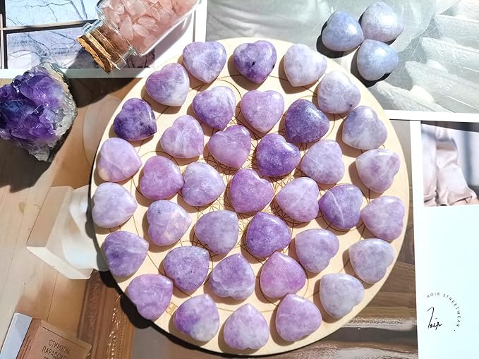 QINJIEJIE 20PCS Lepidolite Heart Stones Crystals Bulk Love Shaped Worry Stone Heart Rock Pocket Polished Palm Gems Crystal Reiki Balancing Wholesale Carved Stone Decor Gift