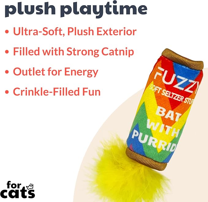 Huxley & Kent Plush Crinkle Catnip Cat Toy, Fuzzy Soft Seltzer