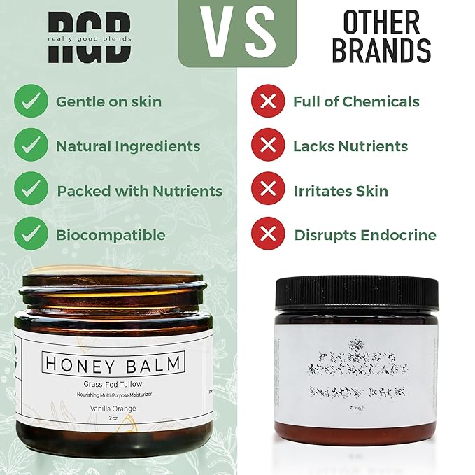 Tallow Honey Balm, Organic Body Butter, Grass-Fed Beef Tallow for Skin, Soothing All-Natural Moisturizer for Body and Face | Made in USA - 2 oz (Vanilla Orange)