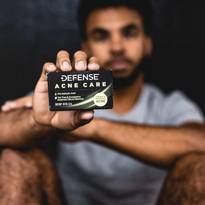 Defense Acne Care Bar Soap 4.2oz | contains 2% Salicylic Acid, Tea Tree & Eucalyptus Essential Oils & Oatmeal (Pack of 5)
