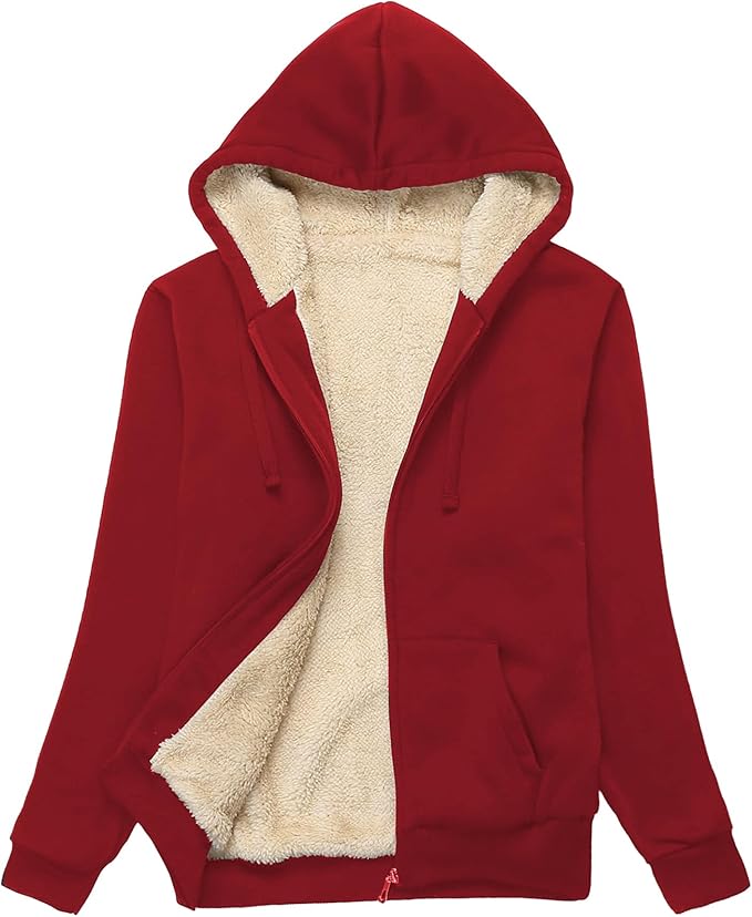 Little Beauty Womens Zip Up Hoodies Winter Thick Fleece Lined Hooded Jacket Casual Cozy Warm Sweatshirt Coat