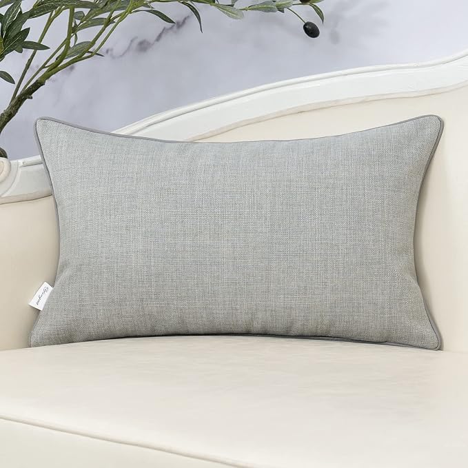 Patchwork Pillow Cover 12x20 Inch Luxury Cotton and Linen Cushion Cover Faux Leather Pillowcover for Couch Bedroom Living Room, Gray