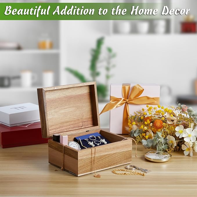 DRASTAR Keepsake Box, Acacia Wood Memory Box with Hinged Lids, Wooden Jewelry Box, Small Storage Box,3x5, 4x6 Decorative Card Box, Bridal Shower Gifts