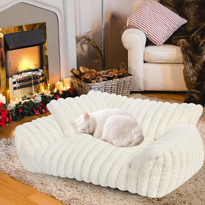 Dog Beds for Small Dogs,Cat Dog Couch Bed for Indoor Cats, Dog Sofa,M,White | Dog Couch Bed with Removable Washable Cover,Cute Fluffy Pet Sofa Cat Couch Bed,Washable Dog Bed Medium Large Size Dog
