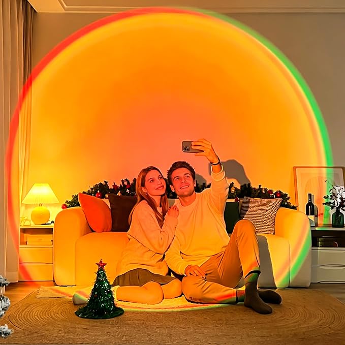 Balkwan Sunset Lamp Projection Rotation Rainbow Projection Lamp Led Romantic Visual Led Light Network Red Light with USB Modern Floor Stand Night Light Living Room Bedroom Décor (Multicoloured)