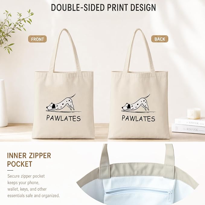 Pilates Canvas Tote Bag for Women Shopping Work Travel with Inner Pocket