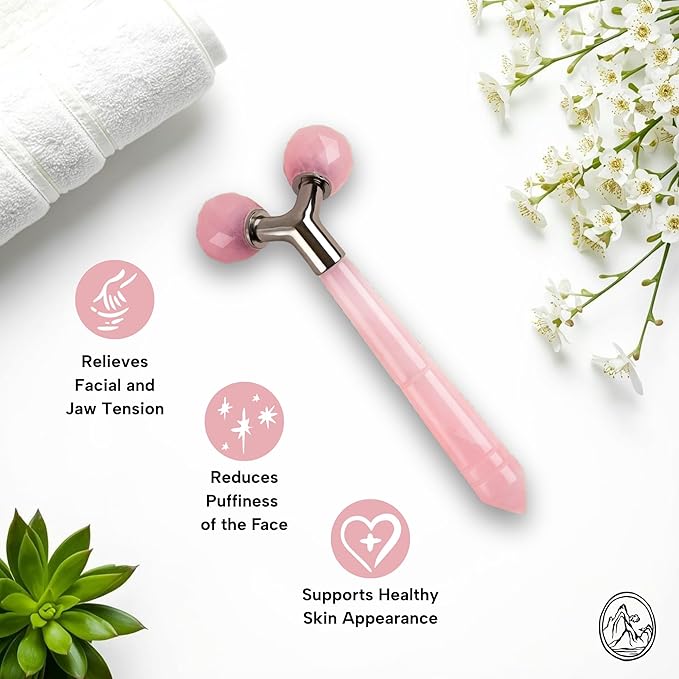 Mount Lai Rose Quartz Tension Melting Facial Massager for Face & Neck – Face Roller to Relieve Tension, Soothe Stress, Improve Circulation & Enhance Skin Radiance