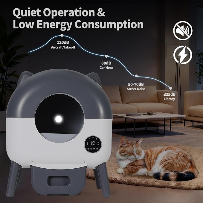 Self-Cleaning Cat Litter Box, 76L Large Capacity Automatic Litter Box for Multiple Cats, App-Controlled, Quiet & Odor-Free, Smart Safety Sensors, LED Night Light, Includes Trash Bags