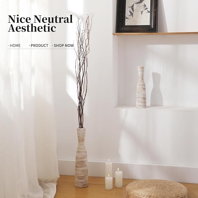 ALMA 16" Tall Skinny Floor Vase, Decorative Thin Vase for Pampas Grass | Ceramic Brown Vase for Flower, Rustic Beige Vase with Narrow Neck, Ideal for Living Room&Fireplace, Gift for Home Decor Lover