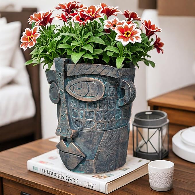 Bronze Abstract Face Planter Pots Unique Head Plant Pots Funny Face Flower Pot for Indoor Plants Home Art Table Decoration