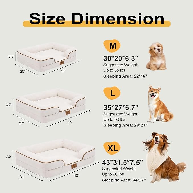 Orthopedic Extra Large Dog Bed, Memory Foam XL Dog Bed Couch, 44" L | Dual-layer Foam Mat, Washable Cover&Waterproof, Contoured Bolster Design, Indoor&Car Truck, Pet Bed for Dogs Cats Up to 90lbs