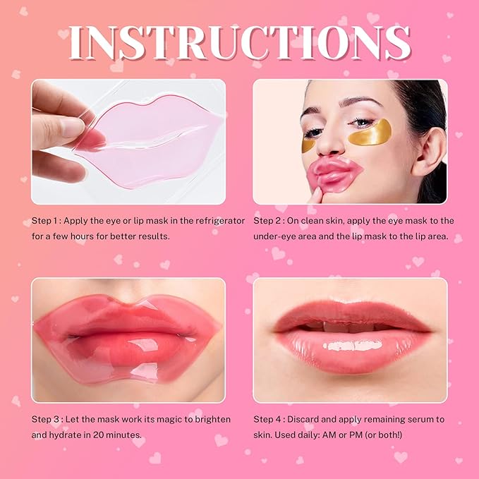 30 Pairs Lip Masks & Eye Masks, 24K Gold Crystal Gel Collagen Eye Pads, Under Eye Patches for Puffy Eyes, Dark Circles, Bachelorette Party Favors, Bridesmaid Gifts, Wrinkles and Fine Lines